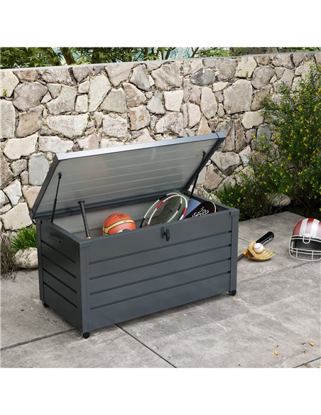 Outsunny 331 Litre Garden Storage Box, Waterproof Outdoor Storage Box with Wheels and Handles, Lockable Galvanised Steel Outside - pic 84936 | FastDaddyshop
