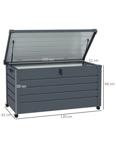 Outsunny 331 Litre Garden Storage Box, Waterproof Outdoor Storage Box with Wheels and Handles, Lockable Galvanised Steel Outside