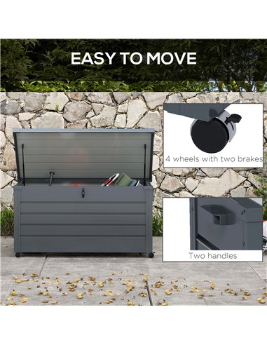 Outsunny 331 Litre Garden Storage Box, Waterproof Outdoor Storage Box with Wheels and Handles, Lockable Galvanised Steel Outside