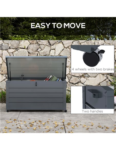 Outsunny 331 Litre Garden Storage Box, Waterproof Outdoor Storage Box with Wheels and Handles, Lockable Galvanised Steel Outside - pic 84938 | FastDaddyshop