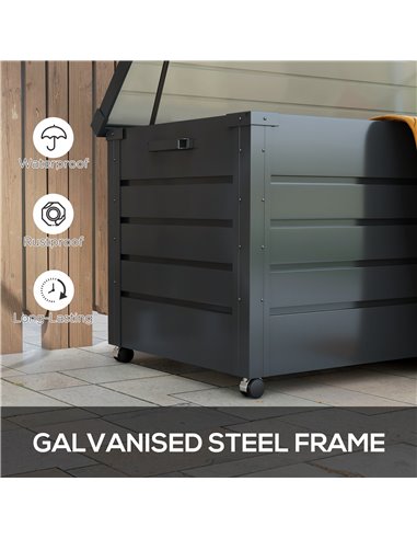 Outsunny 331 Litre Garden Storage Box, Waterproof Outdoor Storage Box with Wheels and Handles, Lockable Galvanised Steel Outside