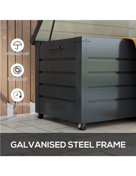 Outsunny 331 Litre Garden Storage Box, Waterproof Outdoor Storage Box with Wheels and Handles, Lockable Galvanised Steel Outside - pic 84939 | FastDaddyshop