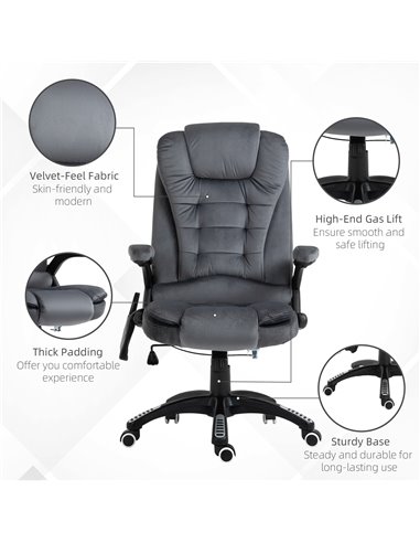 Vinsetto Massage Recliner Chair Heated Office Chair with Six Massage Points Velvet-Feel Fabric 360���� Swivel Wheels Grey