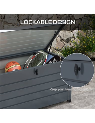 Outsunny 331 Litre Garden Storage Box, Waterproof Outdoor Storage Box with Wheels and Handles, Lockable Galvanised Steel Outside