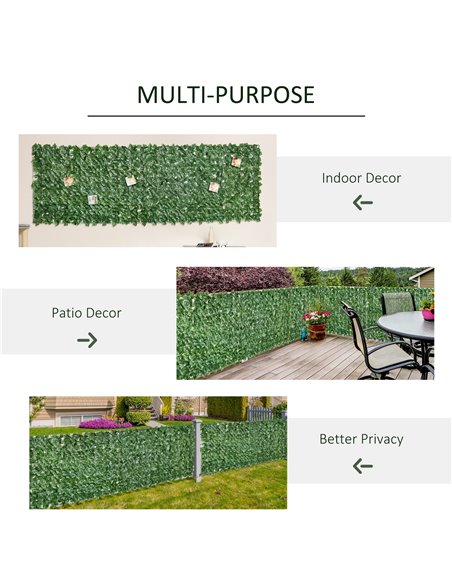 Outsunny 2-Piece Artificial Leaf Hedge Screen Privacy Fence Panel for Garden Outdoor Indoor Decor, Dark Green, 3M x 1M 844-P016 - pic 84966 | FastDaddyshop