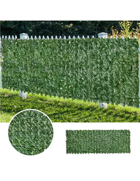 Outsunny 2-Piece Artificial Leaf Hedge Screen Privacy Fence Panel for Garden Outdoor Indoor Decor, Dark Green, 3M x 1M 844-P016 - pic 84969 | FastDaddyshop