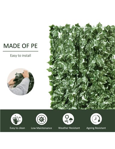 Outsunny 2-Piece Artificial Leaf Hedge Screen Privacy Fence Panel for Garden Outdoor Indoor Decor, Dark Green, 2.4M x 1M 844-P01