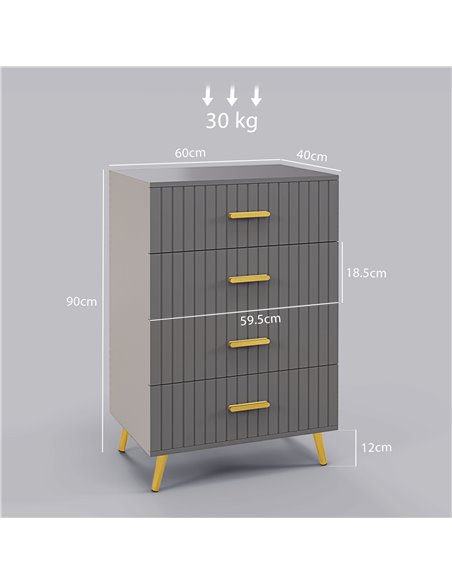HOMCOM Bedroom Chest of Drawers, Modern 4-Drawer Dresser, Storage Drawer Unit with Aluminium Legs, Dark Grey 831-772V81CG - pic 84991 | FastDaddyshop