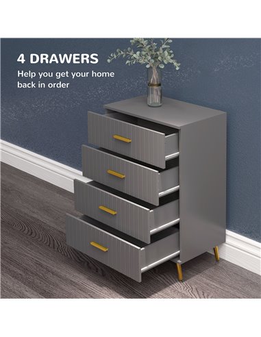 HOMCOM Bedroom Chest of Drawers, Modern 4-Drawer Dresser, Storage Drawer Unit with Aluminium Legs, Dark Grey 831-772V81CG