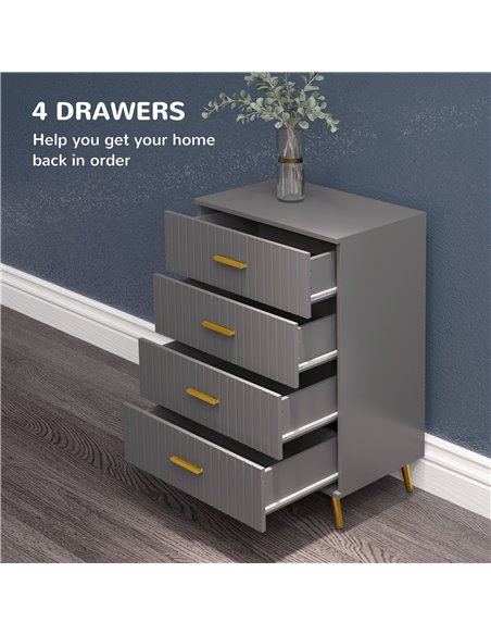 HOMCOM Bedroom Chest of Drawers, Modern 4-Drawer Dresser, Storage Drawer Unit with Aluminium Legs, Dark Grey 831-772V81CG - pic 84992 | FastDaddyshop
