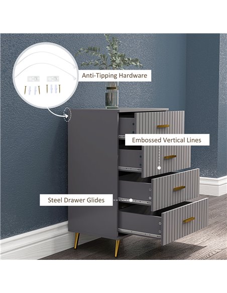 HOMCOM Bedroom Chest of Drawers, Modern 4-Drawer Dresser, Storage Drawer Unit with Aluminium Legs, Dark Grey 831-772V81CG - pic 84994 | FastDaddyshop