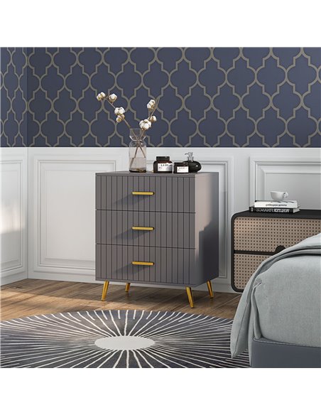 HOMCOM Bedroom Chest of Drawers, Modern 3-Drawer Dresser, Storage Drawer Unit with Aluminium Legs, Dark Grey 831-772V80CG - pic 84999 | FastDaddyshop