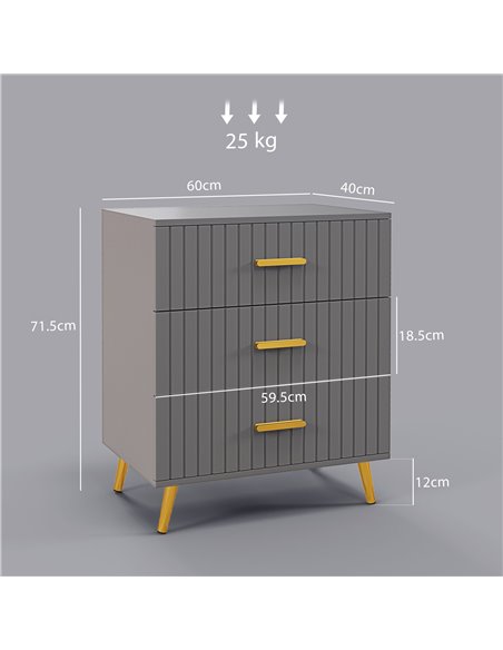 HOMCOM Bedroom Chest of Drawers, Modern 3-Drawer Dresser, Storage Drawer Unit with Aluminium Legs, Dark Grey 831-772V80CG - pic 85000 | FastDaddyshop