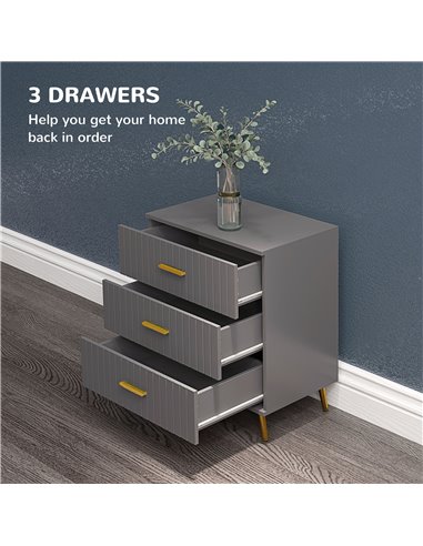 HOMCOM Bedroom Chest of Drawers, Modern 3-Drawer Dresser, Storage Drawer Unit with Aluminium Legs, Dark Grey 831-772V80CG