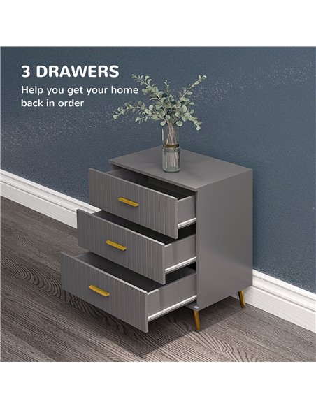 HOMCOM Bedroom Chest of Drawers, Modern 3-Drawer Dresser, Storage Drawer Unit with Aluminium Legs, Dark Grey 831-772V80CG - pic 85001 | FastDaddyshop