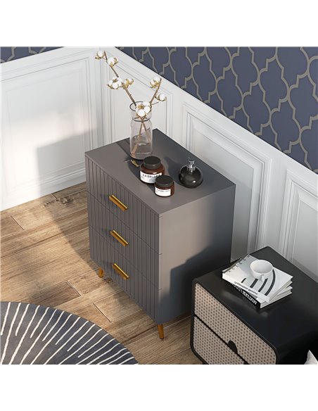 HOMCOM Bedroom Chest of Drawers, Modern 3-Drawer Dresser, Storage Drawer Unit with Aluminium Legs, Dark Grey 831-772V80CG - pic 85004 | FastDaddyshop