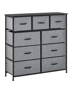 HOMCOM 9 Drawers Storage Chest Dresser Organizer Unit , Easy Pull Fabric Bins, for Bedroom, Hallway, Entryway, Black & Grey 831-