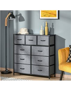 HOMCOM 9 Drawers Storage Chest Dresser Organizer Unit , Easy Pull Fabric Bins, for Bedroom, Hallway, Entryway, Black & Grey 831- 2