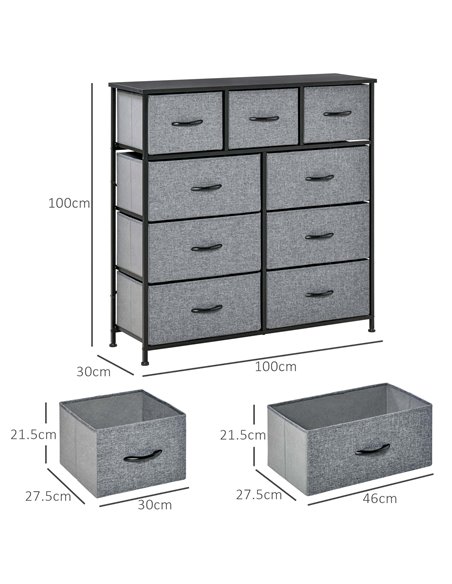 HOMCOM 9 Drawers Storage Chest Dresser Organizer Unit , Easy Pull Fabric Bins, for Bedroom, Hallway, Entryway, Black & Grey 831- - pic 85018 | FastDaddyshop