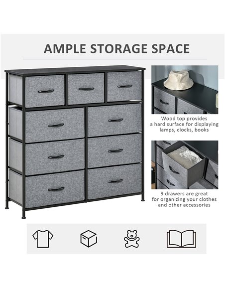 HOMCOM 9 Drawers Storage Chest Dresser Organizer Unit , Easy Pull Fabric Bins, for Bedroom, Hallway, Entryway, Black & Grey 831- - pic 85019 | FastDaddyshop