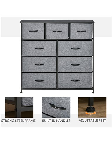 HOMCOM 9 Drawers Storage Chest Dresser Organizer Unit , Easy Pull Fabric Bins, for Bedroom, Hallway, Entryway, Black & Grey 831-