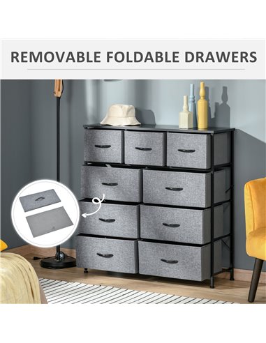 HOMCOM 9 Drawers Storage Chest Dresser Organizer Unit , Easy Pull Fabric Bins, for Bedroom, Hallway, Entryway, Black & Grey 831-