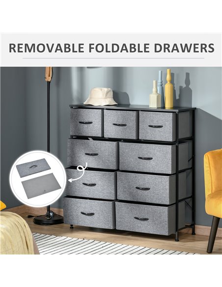 HOMCOM 9 Drawers Storage Chest Dresser Organizer Unit , Easy Pull Fabric Bins, for Bedroom, Hallway, Entryway, Black & Grey 831- - pic 85021 | FastDaddyshop