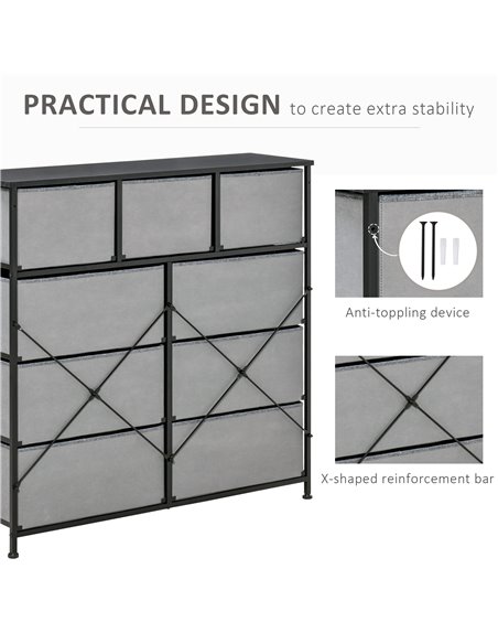 HOMCOM 9 Drawers Storage Chest Dresser Organizer Unit , Easy Pull Fabric Bins, for Bedroom, Hallway, Entryway, Black & Grey 831- - pic 85022 | FastDaddyshop