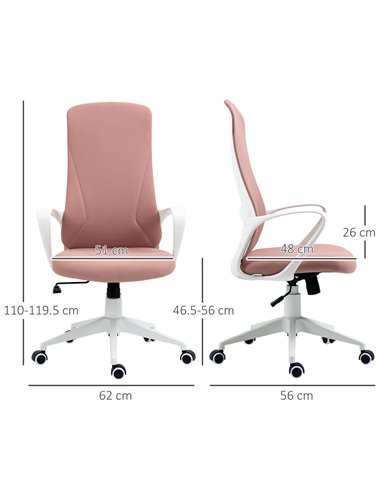 Vinsetto High-Back Office Chair, Elastic Desk Chair with Armrests, Tilt Function, Adjustable Seat Height, Pink