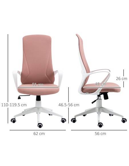 Vinsetto High-Back Office Chair, Elastic Desk Chair with Armrests, Tilt Function, Adjustable Seat Height, Pink - pic 8504 | FastDaddyshop