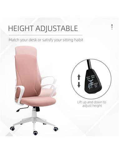 Vinsetto High-Back Office Chair, Elastic Desk Chair with Armrests, Tilt Function, Adjustable Seat Height, Pink