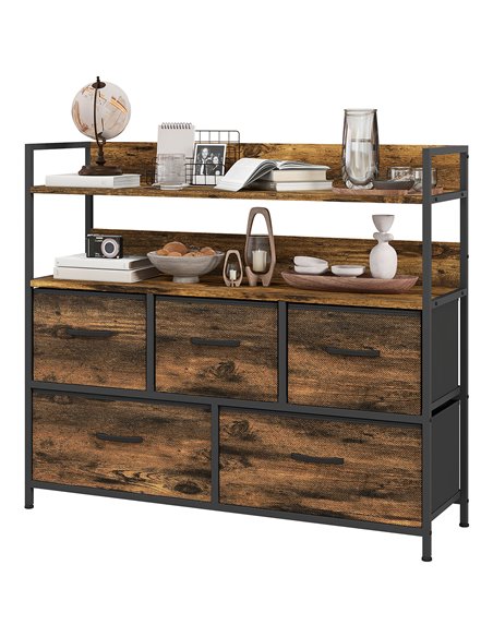 HOMCOM Rustic Chest of Five Fabric Drawers, Brown Wood Effect 831-762V00RB - pic 85052 | FastDaddyshop