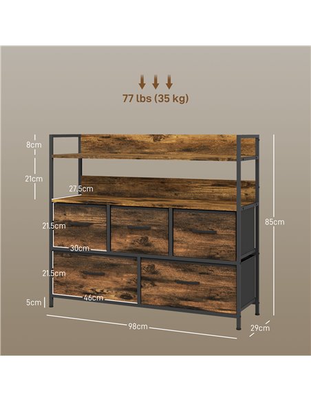 HOMCOM Rustic Chest of Five Fabric Drawers - Brown Wood Effect 831-762V00RB - pic 85054 | FastDaddyshop