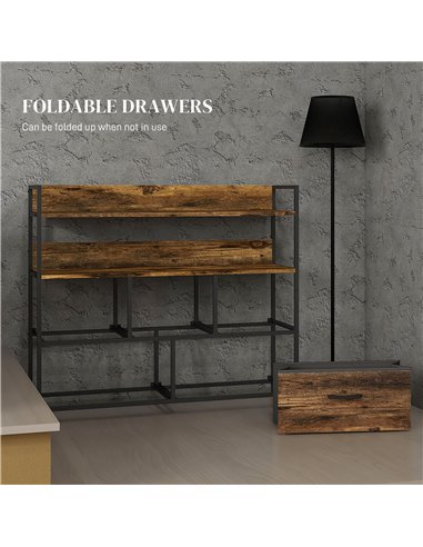 HOMCOM Rustic Chest of Five Fabric Drawers - Brown Wood Effect 831-762V00RB