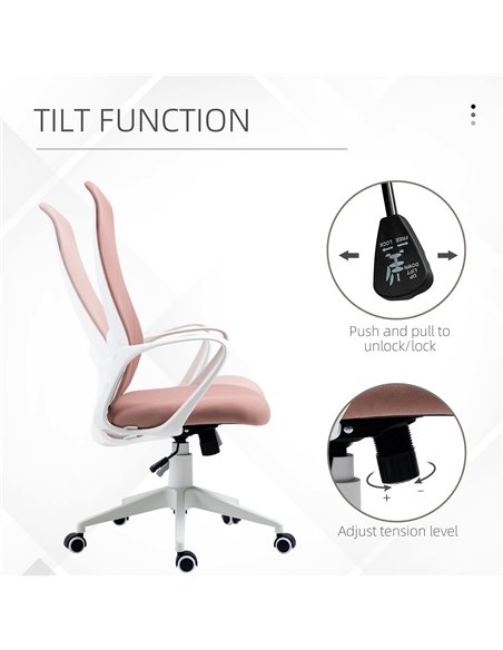 Vinsetto High-Back Office Chair, Elastic Desk Chair with Armrests, Tilt Function, Adjustable Seat Height, Pink - pic 8506 | FastDaddyshop
