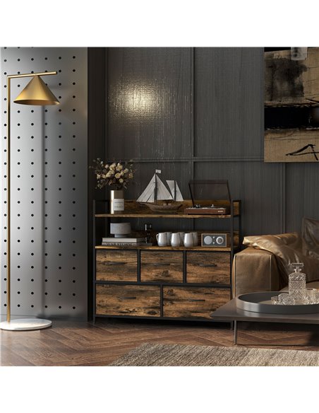 HOMCOM Rustic Chest of Five Fabric Drawers - Brown Wood Effect 831-762V00RB - pic 85060 | FastDaddyshop