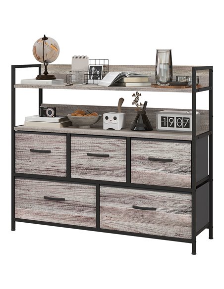 HOMCOM Rustic Chest of Five Fabric Drawers - Grey Wood Effect 831-762V00GY - pic 85061 | FastDaddyshop