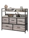 HOMCOM Rustic Chest of Five Fabric Drawers - Grey Wood Effect 831-762V00GY