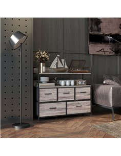HOMCOM Rustic Chest of Five Fabric Drawers - Grey Wood Effect 831-762V00GY 2