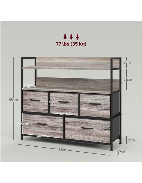 HOMCOM Rustic Chest of Five Fabric Drawers - Grey Wood Effect 831-762V00GY - pic 85063 | FastDaddyshop
