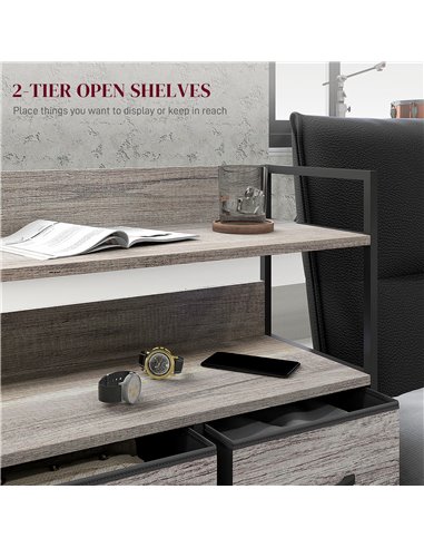 HOMCOM Rustic Chest of Five Fabric Drawers - Grey Wood Effect 831-762V00GY