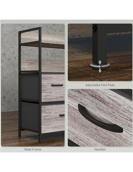 HOMCOM Rustic Chest of Five Fabric Drawers - Grey Wood Effect 831-762V00GY - pic 85067 | FastDaddyshop