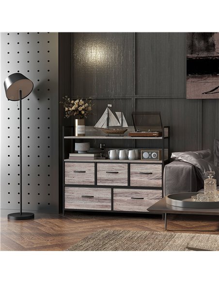 HOMCOM Rustic Chest of Five Fabric Drawers - Grey Wood Effect 831-762V00GY - pic 85069 | FastDaddyshop