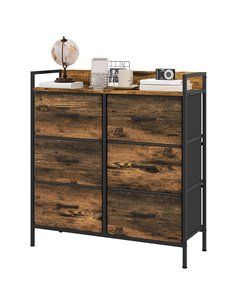 HOMCOM Rustic Chest of Six Fabric Drawers - Brown Wood Effect 831-763V00RB