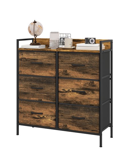 HOMCOM Rustic Chest of Six Fabric Drawers - Brown Wood Effect 831-763V00RB - pic 85070 | FastDaddyshop