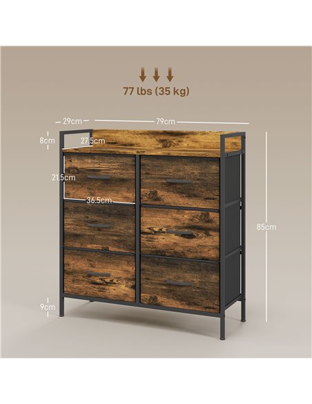 HOMCOM Rustic Chest of Six Fabric Drawers - Brown Wood Effect 831-763V00RB - pic 85072 | FastDaddyshop