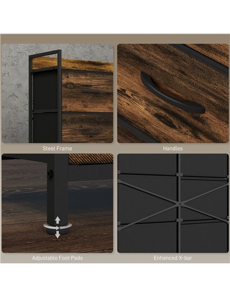 HOMCOM Rustic Chest of Six Fabric Drawers - Brown Wood Effect 831-763V00RB - pic 85076 | FastDaddyshop