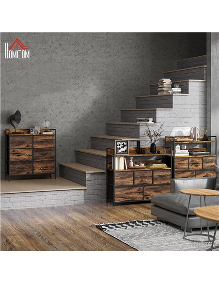 HOMCOM Rustic Chest of Six Fabric Drawers - Brown Wood Effect 831-763V00RB - pic 85077 | FastDaddyshop