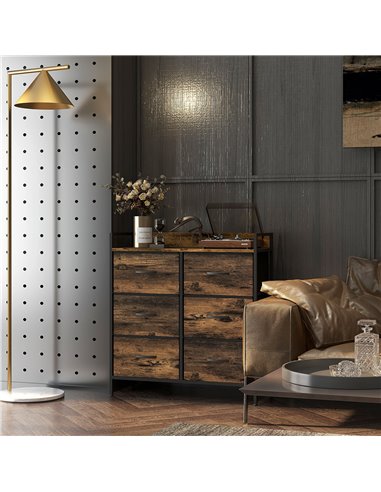 HOMCOM Rustic Chest of Six Fabric Drawers - Brown Wood Effect 831-763V00RB