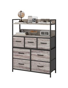 HOMCOM Rustic Chest of Seven Fabric Drawers - Grey Wood Effect 831-764V00GY